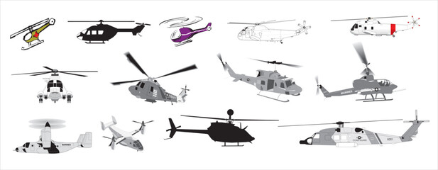 Flying Helicopter Aircrafts clips for Logo etc compendium vector illustrations - editable best art design for multipurpose use in high definition format - obrazy, fototapety, plakaty