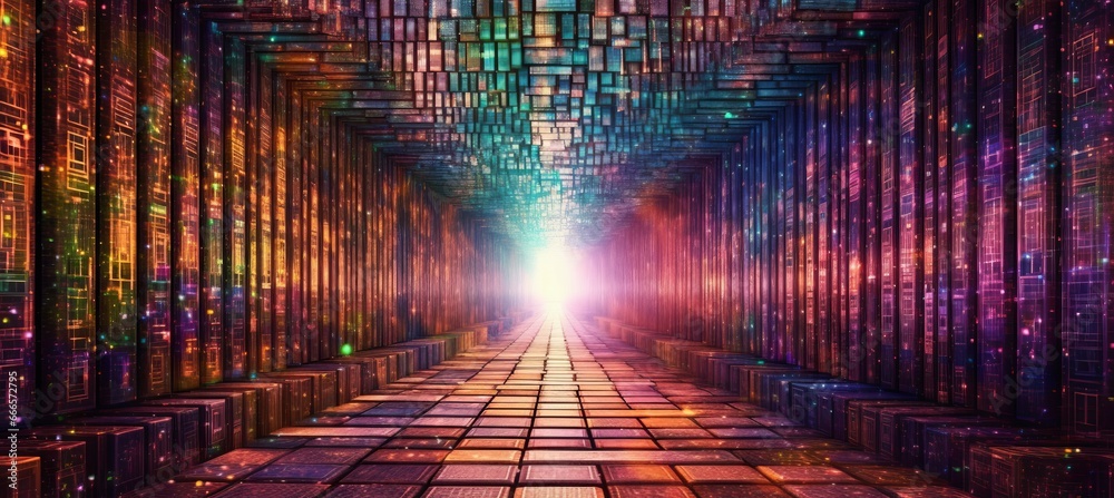 Poster metaverse light virtual space technology background. generative ai technology.