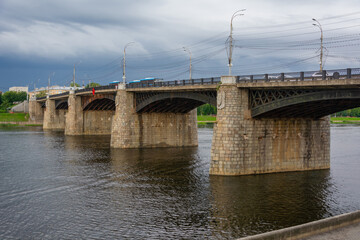 Fototapeta na wymiar Tver, view of the Old Volga Bridge