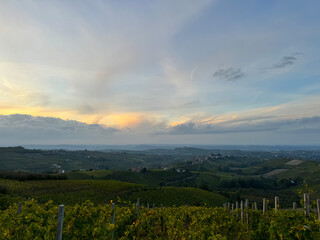 Obraz premium Italian landscape in Langhe and Monferrato, vineyards are visible on the hills.