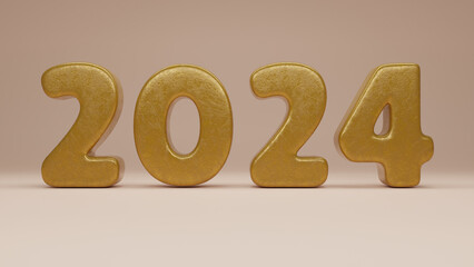 3d rendering. The date of the new year 2024 is made of gold. The idea of prosperity and success in the new year 2024. Illustration for calendars and New Year's ideas.