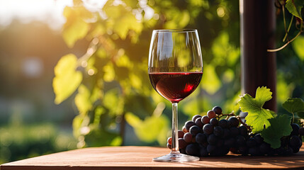 glass of wine and grapes o the table