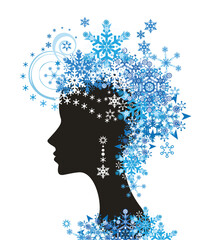 silhouette of a woman with snowflakes