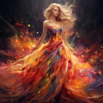 colorfull oil paint dress with blondy girl