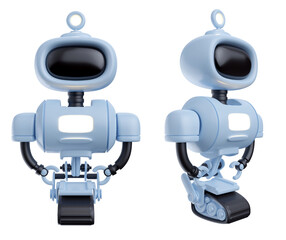 Robot in realistic cartoon style. Funny technology character design. Concept art online assistant, bot or funny helper. Render 3d illustration. Cute color modern creature.