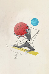 Vertical creative composite abstract collage photo of happy positive woman with divided body...
