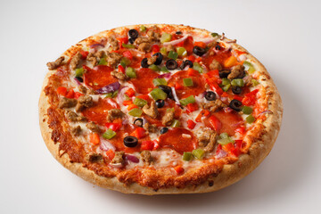 Tasty pepperoni pizza on white