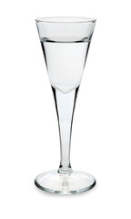 Gin or vodka or grappa in a goblet shot glass isolated