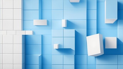 Light White And Blue Blocks Wall Background. Abstract Background Design
