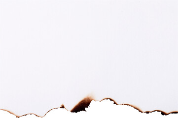 White paper burned half isolated on white background with clipping path