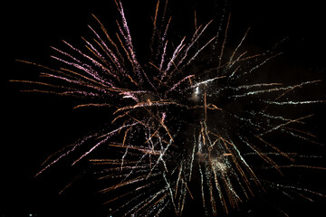  fireworks in black sky.