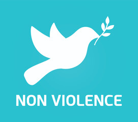 Dove of peace in blue, flying. Vector, icon, symbol. International Day of Non-Violence