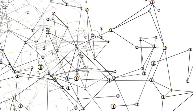 Multi color connected lines and dots network 3d illustration