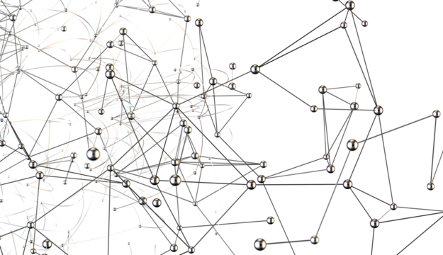 Multi color connected lines and dots network 3d illustration