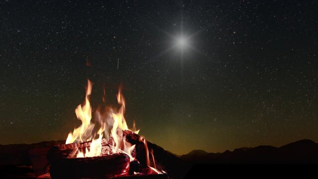 star shines in the night sky over the sea on the holiday of Christmas