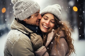 Happy love couple in winter