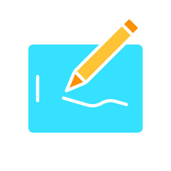 Tablet with stylus line icon. Gadget, multimedia, touchscreen, study, technology, Internet, battery, electronics. Vector color icon on white background for business and advertising