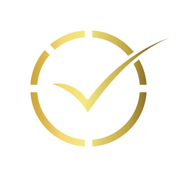golden check mark icon circle gold certification seal