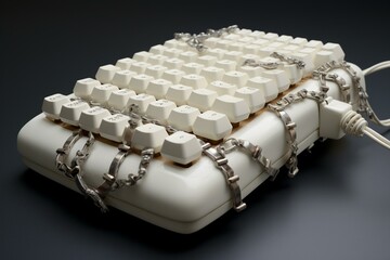 white keyboard with chain and lock. Generative AI