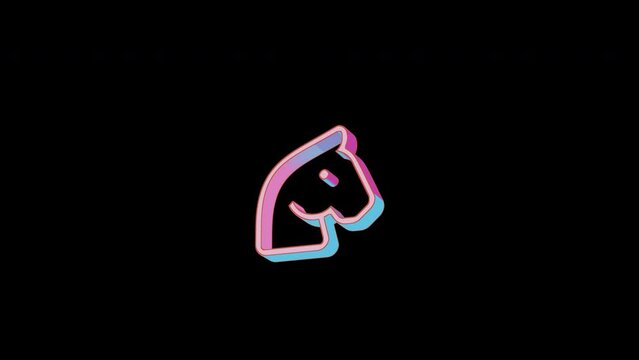 Bright horse head icon is jumping merrily. Retro style. Alpha channel black. Looped from frame 120 to 240, Alpha BW at the end