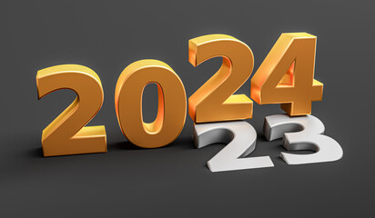 New year 2024 holiday concept. The number 2024 lies at 2023