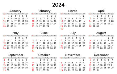 2024 calendar. Modern vector illustration. Plan your year