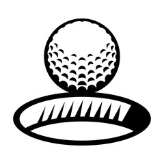 Golf ball and hole illustration. Sport club item or symbol.