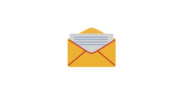 Animated opened envelope with mail pop up from inside. Email notification animation. 