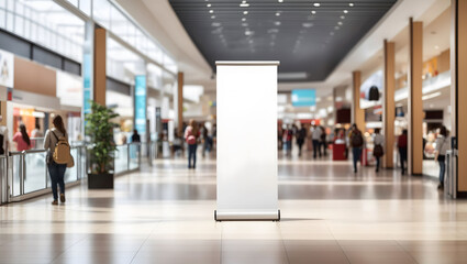 blank roll up banner mockup stand on public place