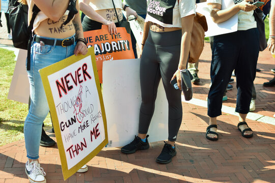 People with signs against the overturning of Roe v Wade in Washington DC by the Supreme Court