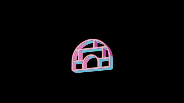 Bright igloo icon is jumping merrily. Retro style. Alpha channel black. Looped from frame 120 to 240, Alpha BW at the end
