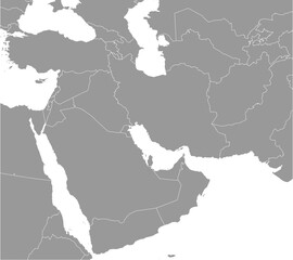 Map Middle East vector. Gray similar Middle East map blank vector on transparent background.  Gray similar Middle East map with borders of all countries with  Turkey, Israel, Armenia, Georgia, Azerbai - obrazy, fototapety, plakaty