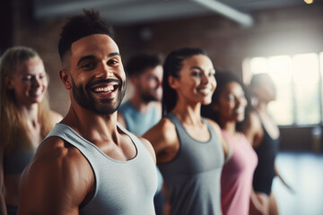 Fototapeta premium A diverse group of people participating in a fitness class together