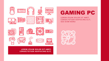 game pc computer gaming landing web page vector. play technology video digital, device player gamer entertainment joystick controller game pc computer gaming Illustration