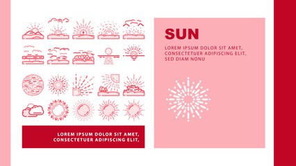 sun summer sunlight light landing web page vector. sunshine element, sunrise weather, sunny heat, hot bright, shine warm, nature sun summer sunlight light Illustration