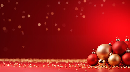 Christmas balls, red background