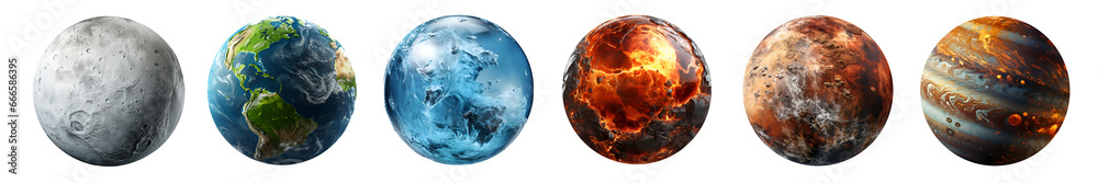 Wall mural set of realistic planets isolated on transparent background. generative ai