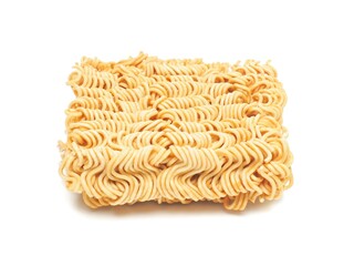 Blocks of dry instant noodles placed isolated on a white background.