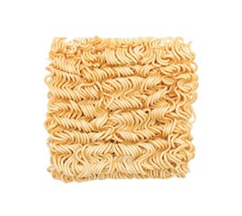 Blocks of dry instant noodles placed isolated on a white background.