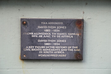 A slate plaque remembering the Welsh born but South African  civil rights campaigner David Ivon...