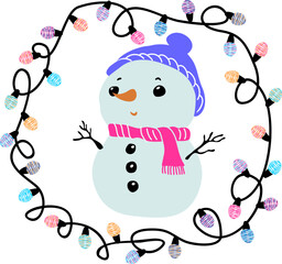 Christmas Snowman with garland frame illustration