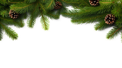 Pine tree branch fir and cone with copy space. Perfect for Christmas garland and decor. Generative AI