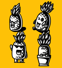 an illustration of a pineapple mascot bundle in black and white