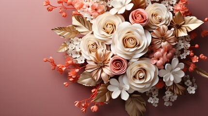Beautiful bouquet of different flowers for a greeting card or poster.