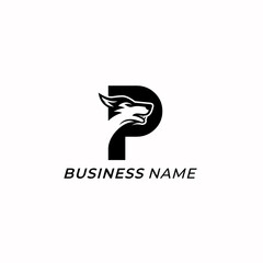 Obraz premium design logo creative letter P and head wolf