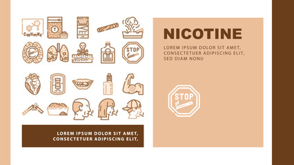 nicotine tobacco unhealthy landing web page vector. health product, danger snus, chemical pouch, box lifestyle, cigarette smoking nicotine tobacco unhealthy Illustration