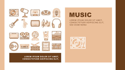 retro music vintage party landing web page vector. style poster, 90s 80s, abstract funky, modern trendy sticker, pop disco, groovy retro music vintage party Illustration