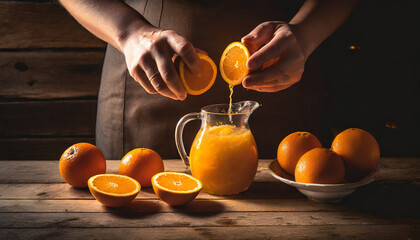 Orange juice, fruits rich in vitamin C for a healthy breakfast