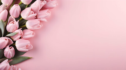 Roses on pink background with copy space. Abstract natural floral frame layout with text space,Generated by AI