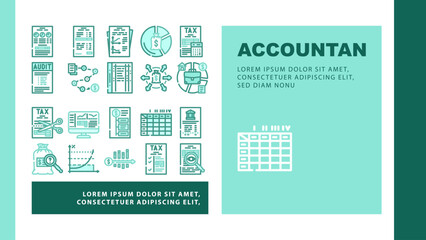 accountant professional tax landing web page vector. business office, desk woman, computer invoice, finance document, female, budget accountant professional tax Illustration